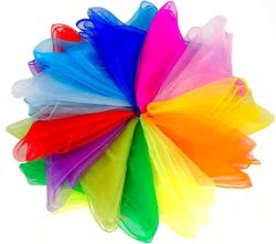 Lolakee Juggling Scarves, 12 PCS Dance Scarves for Kids Play Silk Scarve for Toddlers Children Movement Music Scarf Magic Tricks Performance Props Accessories Rhythm Band Scarfs 12colors 24 inches